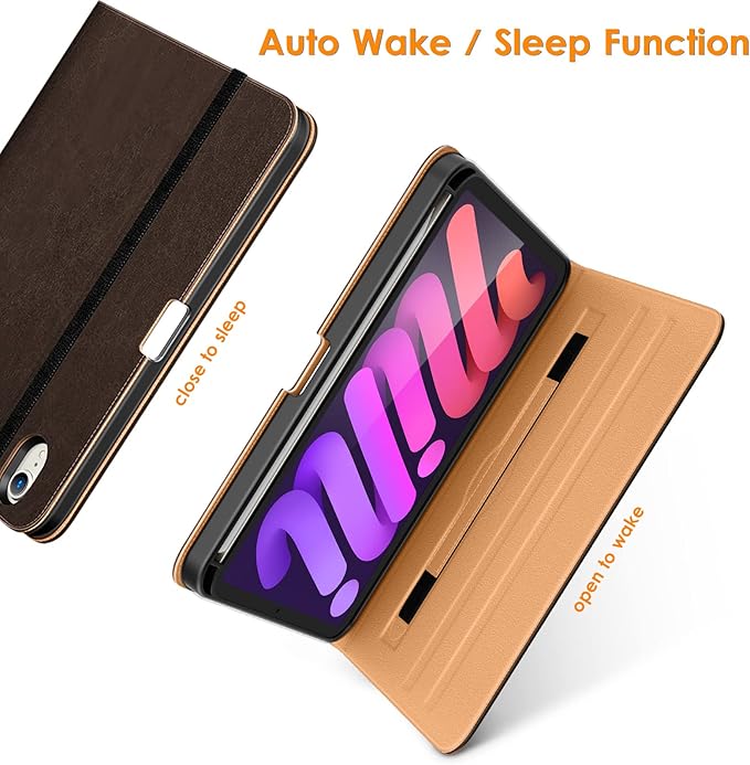DTTO for iPad mini 7th (A17 Pro) 2024/iPad Mini 6th Generation Case 2021 8.3 Inch, Premium Leather Business Folio Stand Cover for Mini 7/6 with Pencil Holder-Multiple Viewing Angles, Dark Brown
