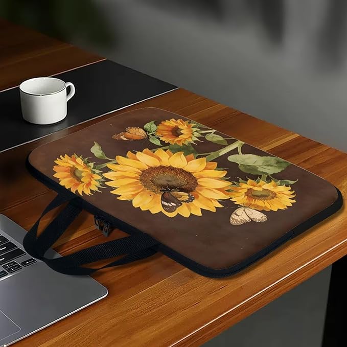 Sunflowers 10-17 Inch Laptop Sleeves Bag for Women Girls, Tablet Carrying Case Computer Cover with Handle, Zipper Notebook Messenger Briefcase Shoulder Bag for Work/School/Travel
