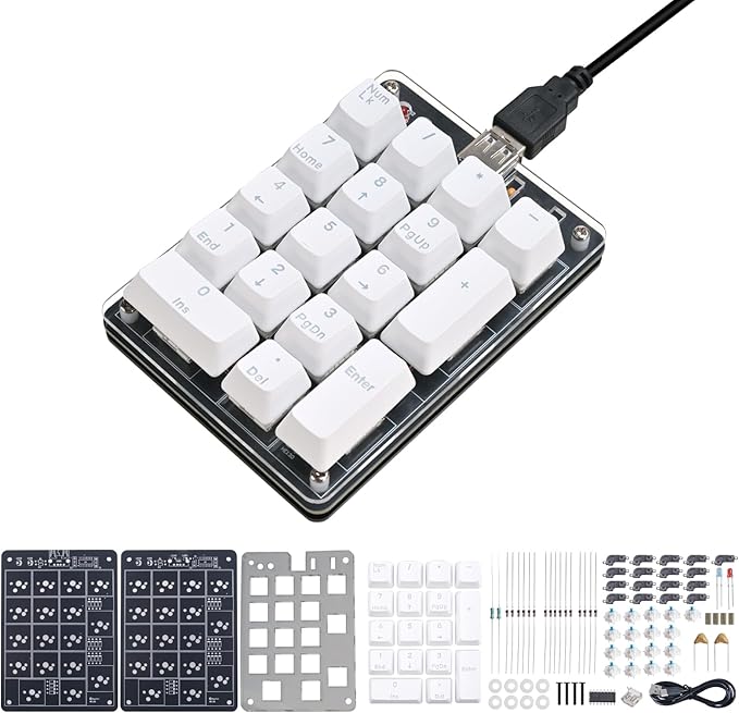 Icstation Numeric Keypad Soldering Practice Kit, 17 Key USB Hot-Swappable Blue Switches Mechanical Number Pad with PBT Keycaps STEM Soldering Project for School Learning Hobbyists Laptop PC Computer
