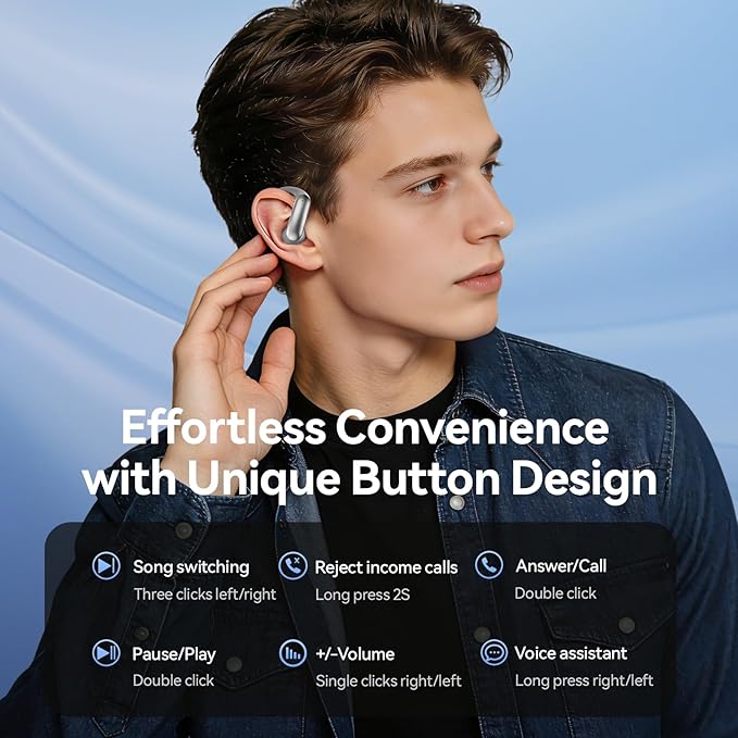 Wireless Ear Buds with Ear Hooks Bluetooth 6.0 Headphones,48H Playtime,Over Ear Buds with LED Power Display,IPX6 Waterproof for Sport Workout Running (Silvery)