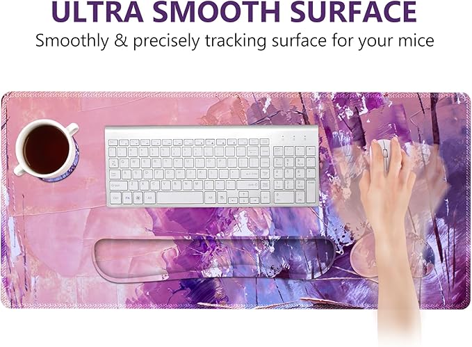 DINKY Keyboard Mouse Pad Set, Large Gaming Mousepad + Memory Foam Ergonomic Keyboard Wrist Rest Support, Easy Typing Pain Relief, 4Pcs (35.4" x 15.8") Extended Desk Mat-Abstract