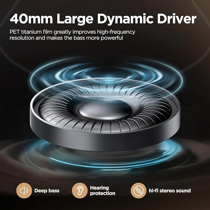 Hybrid Active Noise Cancelling Headphones, 130H Playtime, Wireless Over Ear Bluetooth Headphones, Hi-Res Sound, Deep Bass, Comfort Fit Ear Cups for Travel Home Office, Custom EQ via App