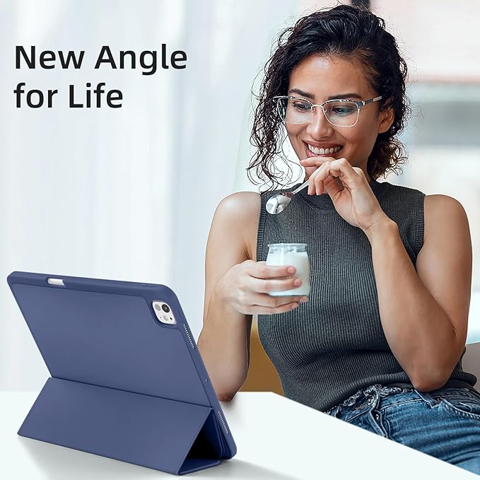 Akkerds Compatible with iPad Pro 13 Inch Case (M5/M4) 2025/2024, for iPad 13 Pro Case with Pencil Holder, Slim Trifold Stand Protective Cover with Soft TPU Back, Auto Wake/Sleep (BlueGray)