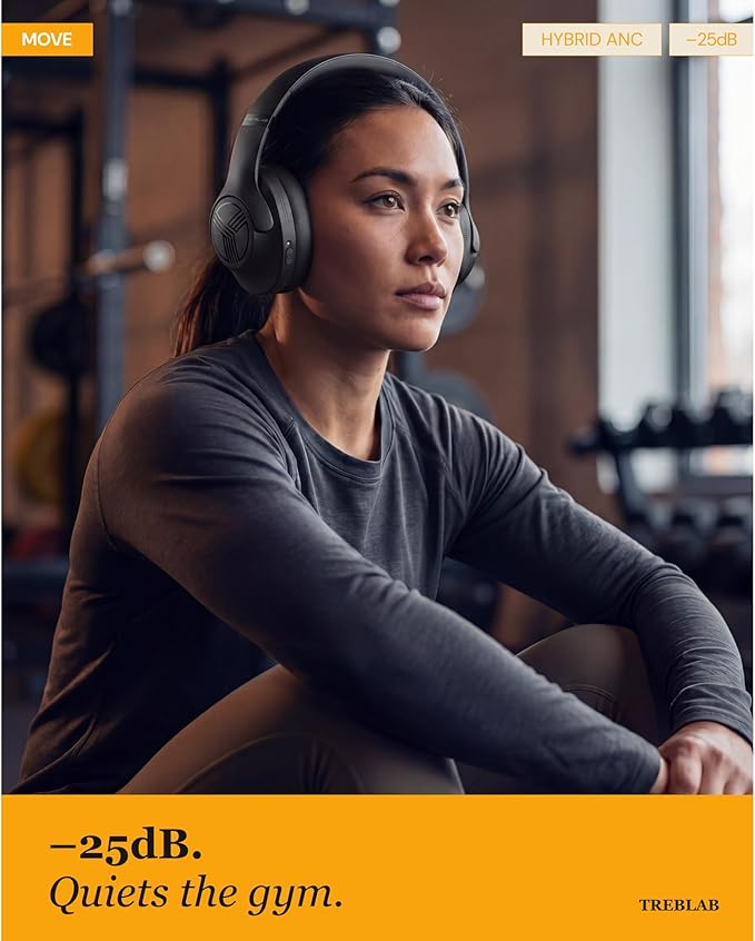 TREBLAB Z2 – Hybrid Active Noise Cancelling Wireless Headphones for Gym & Sports Workout, Lightweight Foldable, 58H Battery, Deep Bass, Over Ear Headphones Wireless Bluetooth with Mic for Travel
