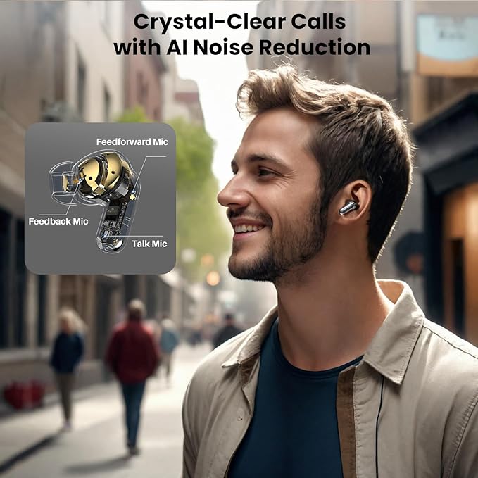 TOZO NC20 Active Noise Cancelling Wireless Earbuds, LDAC Hi-Res Sound Bluetooth Headphones, 6 Mics AI Call Ear Buds 80H Playtime, Dual Pairing, 32 EQ via App, IPX8 Waterproof, Wireless Charging Case