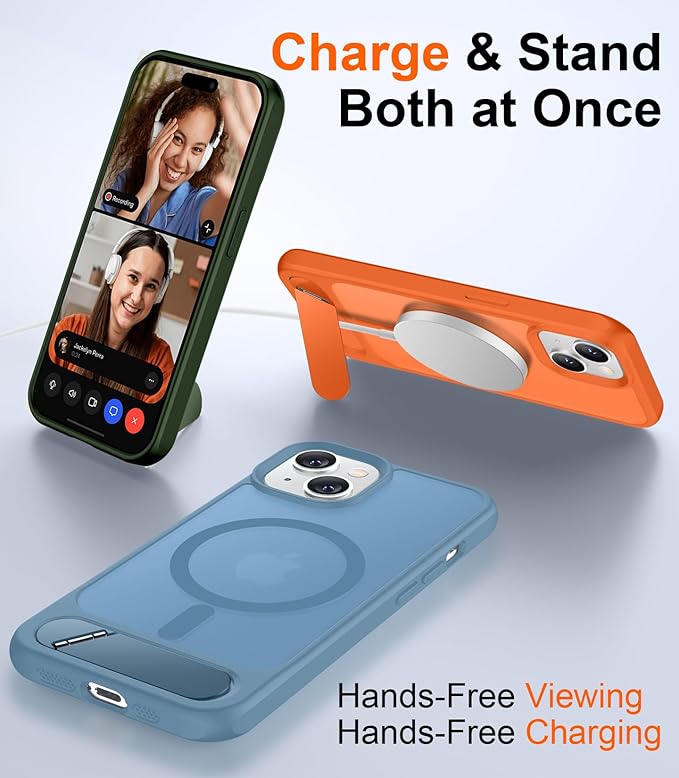 Magnetic Compatible with iPhone 15 Plus Case & iPhone 14 Plus Case, [Built-in Invisible Kickstand][Compatible with MagSafe][Military Grade Shockproof] Slim Translucent Matte Phone Case 6.7"