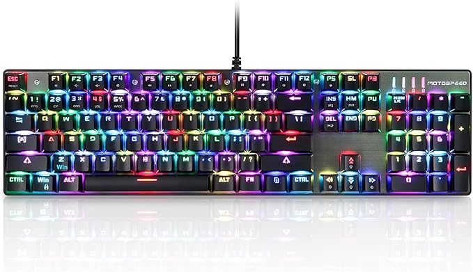 MOTOSPEED CK104 RGB LED Backlit Wired Mechanical Gaming Keyboard, 104 Keys Hot-Swap Mechanical Keyboard w/Aluminum Base, Upgraded Socket and Noise Absorbing Foams, Soft Tactile Red Switch ﻿