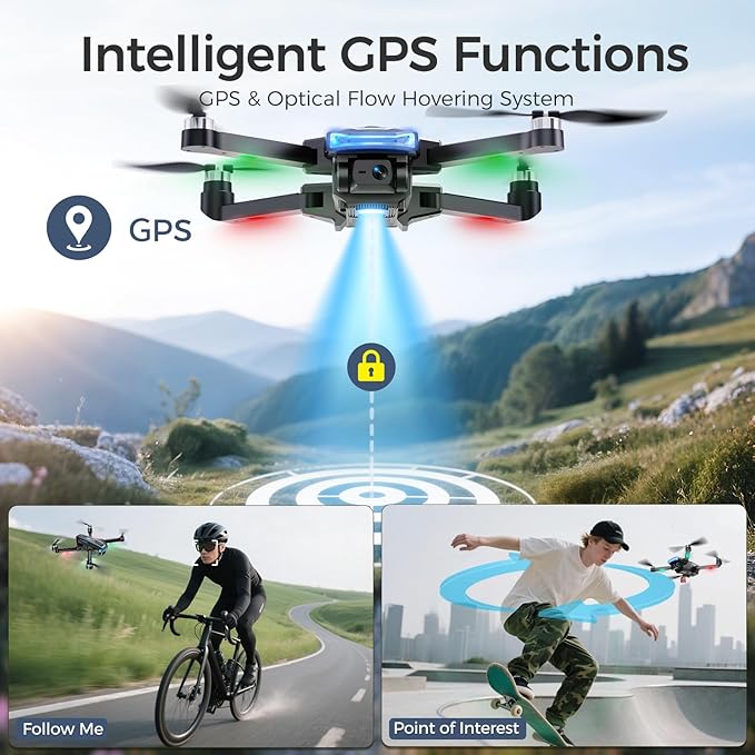 GPS Drone with 4K HD Camera for Adults,4.5 inch HD Screen on Remote Controller,FPV RC Drones with Auto Return, Follow Me and Lightweight,2 PCS Batteries for Long Flight Time,Easy Fly Quadcopter for Beginners,Under 250g