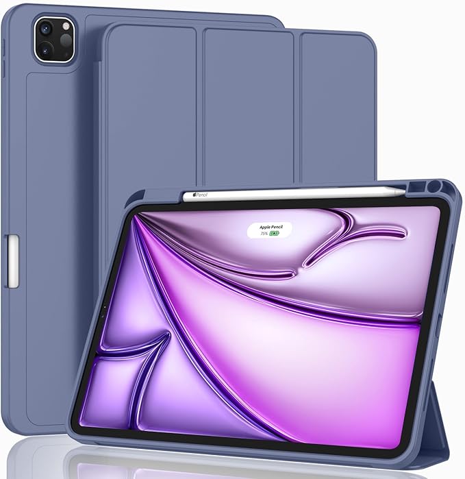 ZryXal New iPad Air 13 Inch Case M3 2025/M2 2024 with Pencil Holder, Trifold Stand Smart Case with Soft TPU Back,Auto Wake/Sleep(New Lavender)