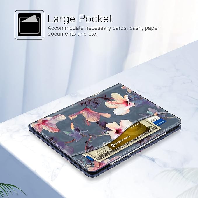 Fintie Folio Case for iPad Pro 12.9" 6th Generation 2022, Multi-Angle Smart Stand Cover w/Pencil Holder & Pocket, Also Fit iPad Pro 12.9 2021 5th & 2020 4th & 2018 3rd Gen, Blooming Hibiscus