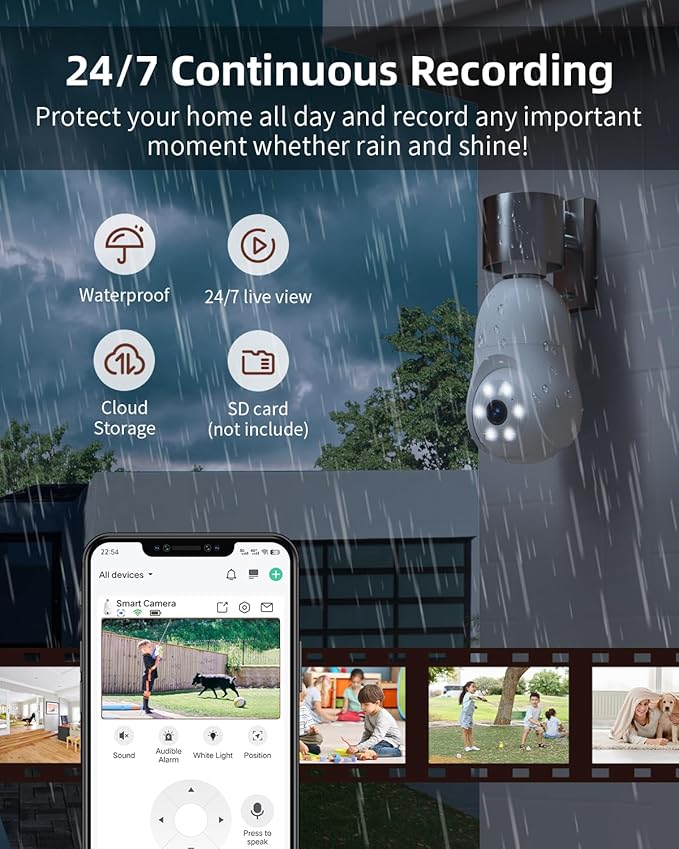 Armorcope 2K Light Bulb Security Camera, 360° Motion Tracking 2.4Ghz WiFi Camera Wireless Outside, Full-Color Night Vision Indoor/Outdoor Camera, SD&Cloud Storage, E27/E26 Light Socket Security