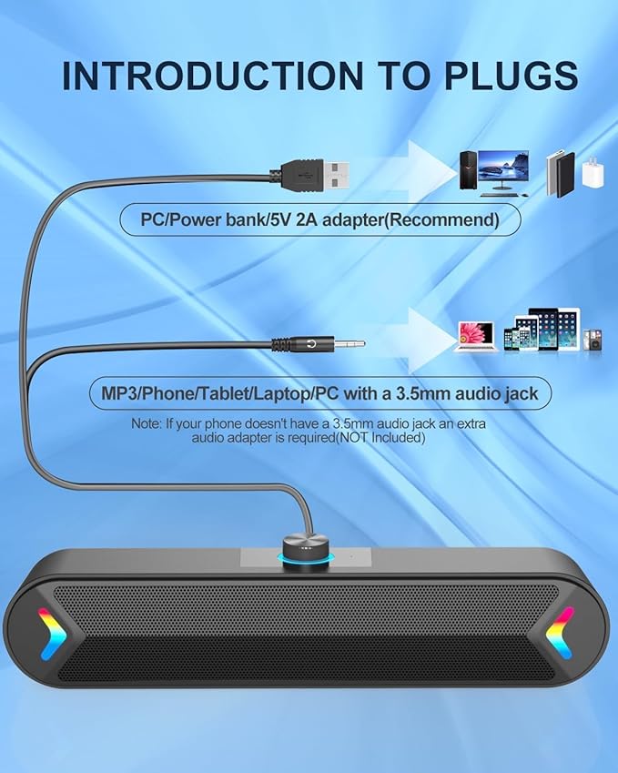 LENRUE Computer Speakers,PC Speakers for Desktop,Wired USB-Powered Sound-bar for Computer with 10W Stereo Sound and Colorful Light,Plug-n-Play (A39PRO /Black)