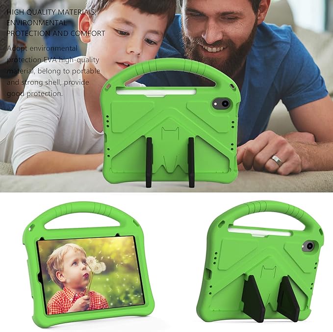 Kids Case for Apple iPad mini 7 2024/ iPad mini 6 2021 8.3", EVA Durable Shockproof Handle Kickstand Lightweight Kids Friendly Cover Case with Shoulder Strap, Green