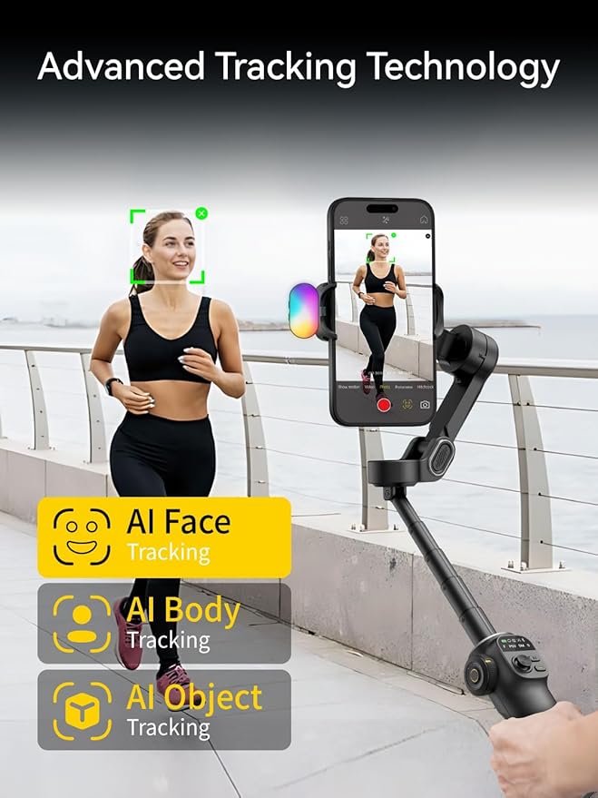 AOCHUAN 3-Axis Gimbal Stabilizer for Smartphone Smart X2 Black Kit & B10 Storage Bag & E10 Extension Rod