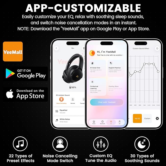 1Mii Y8+ Hybrid Active Noise Cancelling Headphones, 100H Playtime, Bluetooth 6.0 Over Ear LDAC Wireless Hi-Res Audio & Deep Bass, Comfortable for Travel Airplane Home Office, Custom EQ via App, Beige