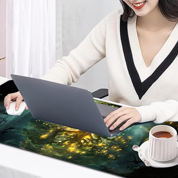 Large Mouse Pad, 31.5 x 11.8in Extended Gaming Mouse Pad with Stitched Edges, XXL Mousepad Protector Non Slip Rubber Base for Office and Home Writing Mat, Tree of Life Pattern Desk Mat