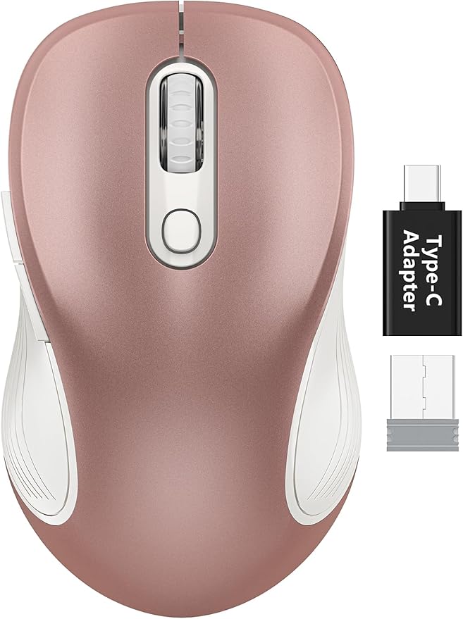 Trueque Wireless Mouse for Laptop, 2.4GHz Ergonomic Computer Mouse with Back & Forward Buttons, 3 Adjustable DPI Levels, 6 Buttons, Optical USB Cordless Mice for Windows PC, M01 (Rose Gold)