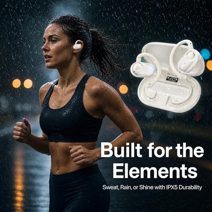 MINDBEAST Open Ear Earbuds with Bi-Axial Adjustment Fit and Immersive Sound, Bluetooth Wireless Headphones Ear Buds for Outdoor Exercise, Gym, and Conference Calls, Long Battery Life OpenBass Fit