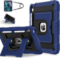Kids Friendly Case for iPad A16 11th Generation 11 Inch 2025 / iPad 10th Generation 10.9" 2022 Case with Pencil Holder & Shoulder Strap, Hybrid iPad 11 10 Cover Rugged Shockproof Kickstand,Blue+Black