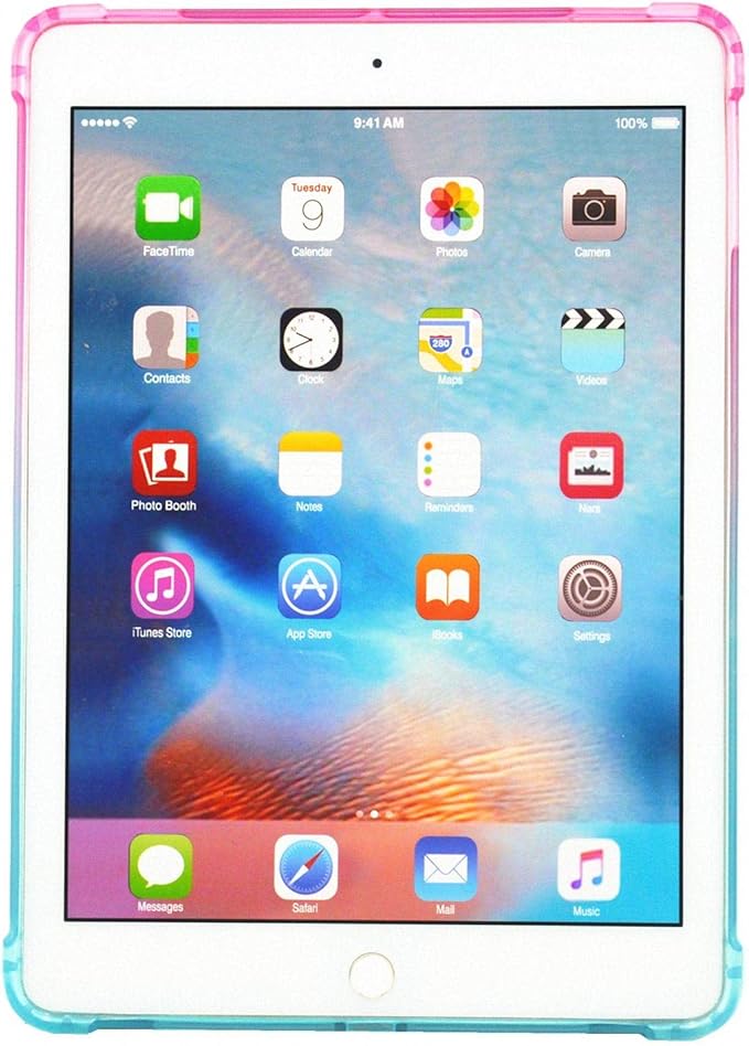 Translucent Frosted TPU Back Case for Apple iPad Air 3 (3rd Gen) 10.5" 2019 and iPad Pro 10.5" (2017) Gradient Color Impact Resistant Corner Protection Shockproof Cover, Pink & Green