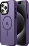 Tigowos Compatible with iPhone 15 Pro Case Fits MagSafe 10FT Drop Resistant Matte Skin Feeling Back Cover Aluminum Alloy Keys Fits iPhone 15 Pro Phone Cases，Deep Purple