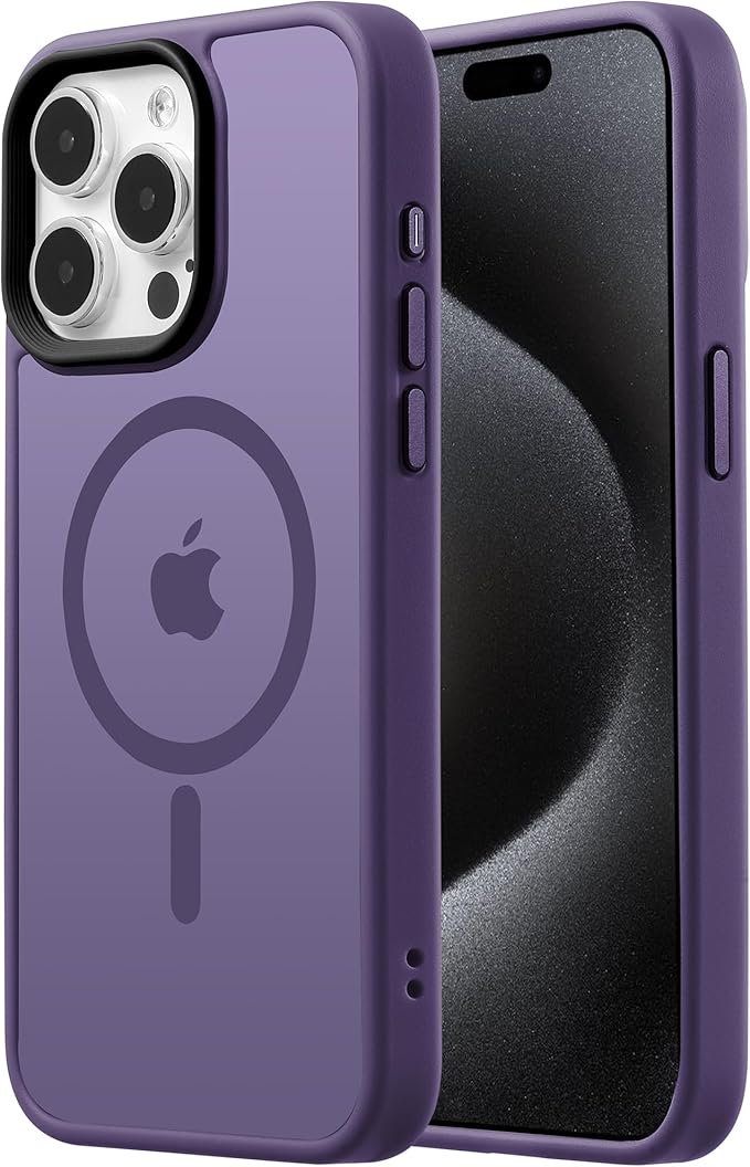 Tigowos Compatible with iPhone 15 Pro Case Fits MagSafe 10FT Drop Resistant Matte Skin Feeling Back Cover Aluminum Alloy Keys Fits iPhone 15 Pro Phone Cases，Deep Purple