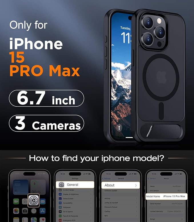 Magnetic Compatible with iPhone 15 Pro Max Case, [Built-in Invisible Kickstand][Compatible with MagSafe] [Military Grade Shockproof] Slim Translucent Matte Phone Case for iPhone 15 Pro Max 6.7"