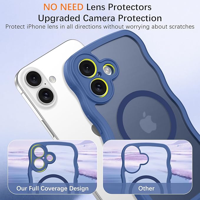 BENTOBEN Magnetic for iPhone 17 Case, Cute Wavy Full Camera Protection [Compatible with MagSafe] Translucent Matte Anti-Slip Bumper Women Girls Boys Protective Cover for 17 6.3", Sierra Blue