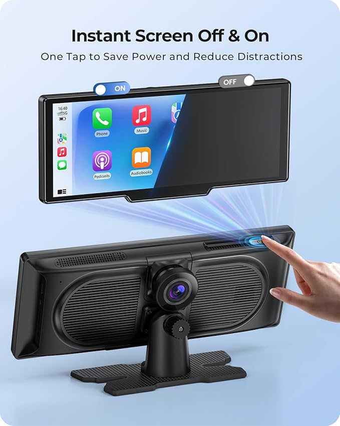9.26" Carplay Screen with 4K Dash Cam & HD Backup Camera, Wireless Portable Car Play Screen for Apple CarPlay & Android Auto, OTA, Bluetooth 5.0, Mirror Link, Voice Control, GPS Navigation, FM