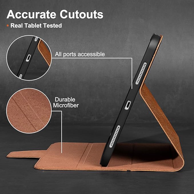 Gexmil Premium Leather Case for iPad mini 7 (A17 Pro) 2024 / iPad mini 6 Generation 2021 8.3 Inch,Pencil Holder, Magnetic Closure,Shockproof Cowhide Cover,Adjustable Stand,Yellow Brown