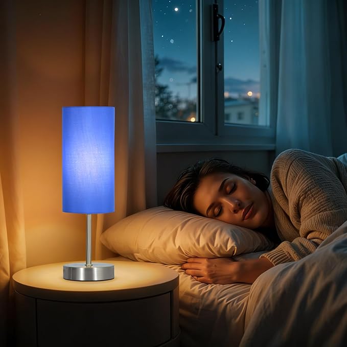 RISLG 2 Pack Small Table Lamps for Bedroom, Bedside Lamps for Nightstand with Wire Switch, Minimalist Modern Desk Lamps with Linen Fabric Shade for Kids Room Living Room Office Dorm, Bulb Included