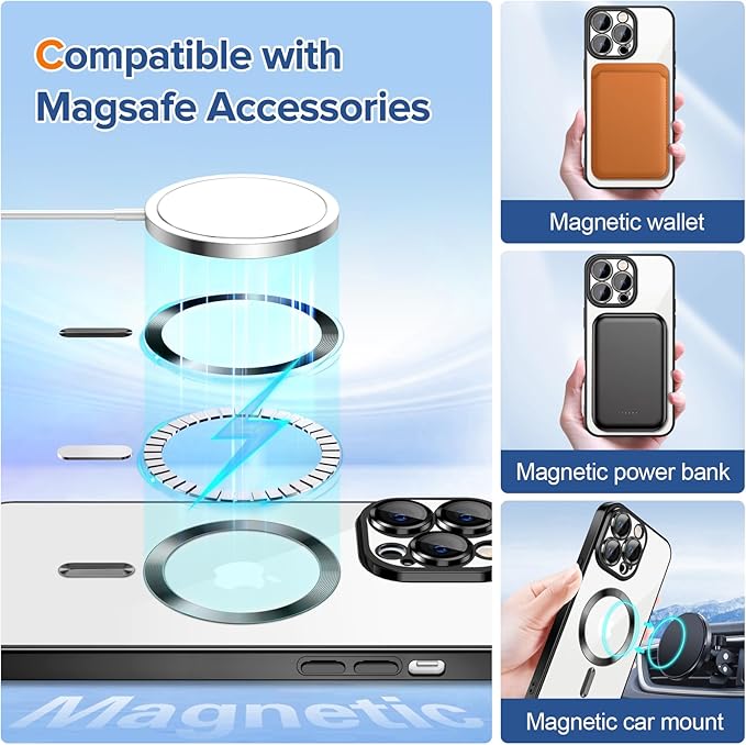 Hython Magnetic Clear for iPhone 12 Pro Case with Camera Lens Protector [Compatible with MagSafe] Luxury Plating Edge Slim Soft TPU Cover Protective Phone Case for iPhone 12 Pro 6.1", Black