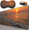 3 Piece Mouse Pad Set with Stitched Edge Large Anti-Slip Mouse Pad Desk Pad Keyboard Pad + Wrist Rest Pad + Coaster, Memory Foam Wrist Rest for Office/Home, Dusk Beach Quotes Psalm46:5