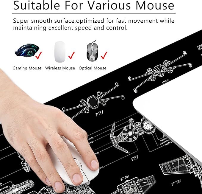 Black Gaming Mouse Pad Large Mouse Pad XL Desk Mat 31.5x11.8x0.12 inch Large Desk Pad Design Keyboard Pad (Design -5)