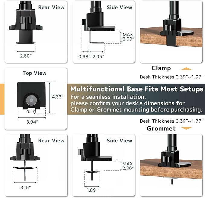 Monitor-Arm Ultrawide Heavy Duty 24-57'' - Aluminum Single Monitor Mount Holds up to 59.4lbs, Adjustable Desk Mount Stand, VESA 75/100 mm, Black