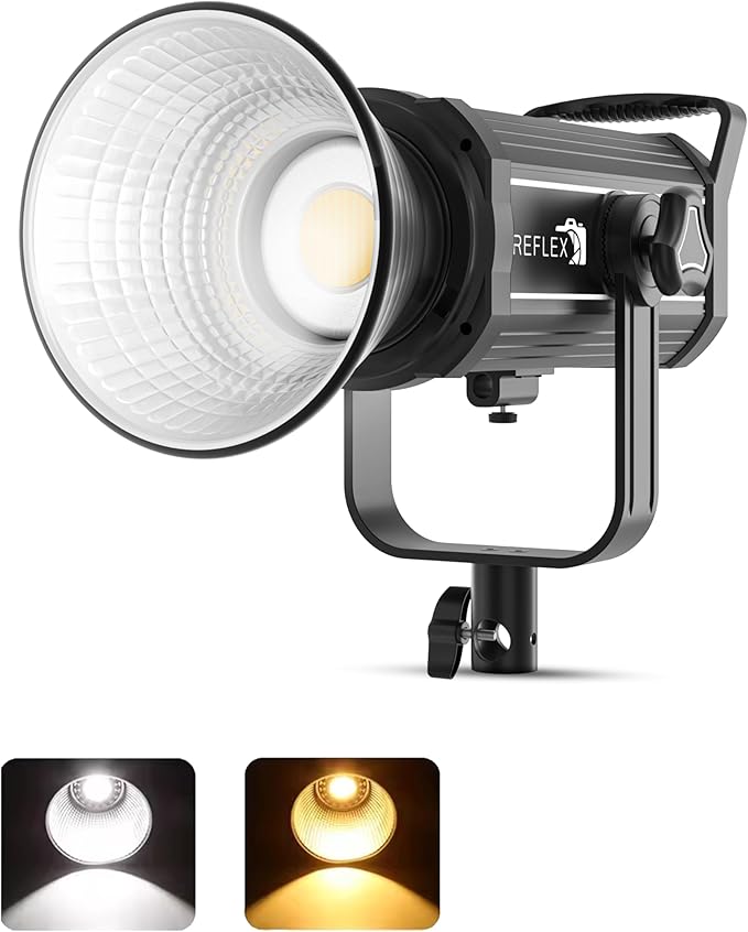 Reflex Camera Professional 300W Dimmable Bi-Color Bowens LED COB Studio Light 3200K-5600K Adjustable, Portable, Warm to Daylight Adjustment, U Bracket with 360 Degree Movement Continuous Light