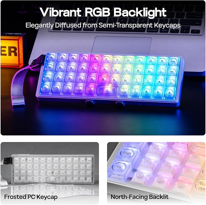 EPOMAKER Luma40 Low Profile Mechanical Keyboard with QMK/VIA & CNC Metal, Transparent PC Keycap, Hot-Swap, Kailh Linear Switch, 2.4Ghz/BT/USB, 40% Wireless Gaming Keyboard for Mac/Win
