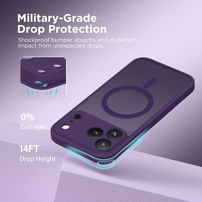 CAPRARO Magnetic for iPhone 17 Pro Max Case, Upgraded [Full Camera Protection] [Compatible with MagSafe] Protective Translucent Matte Women Girl Phone Case Cover, Deep Purple
