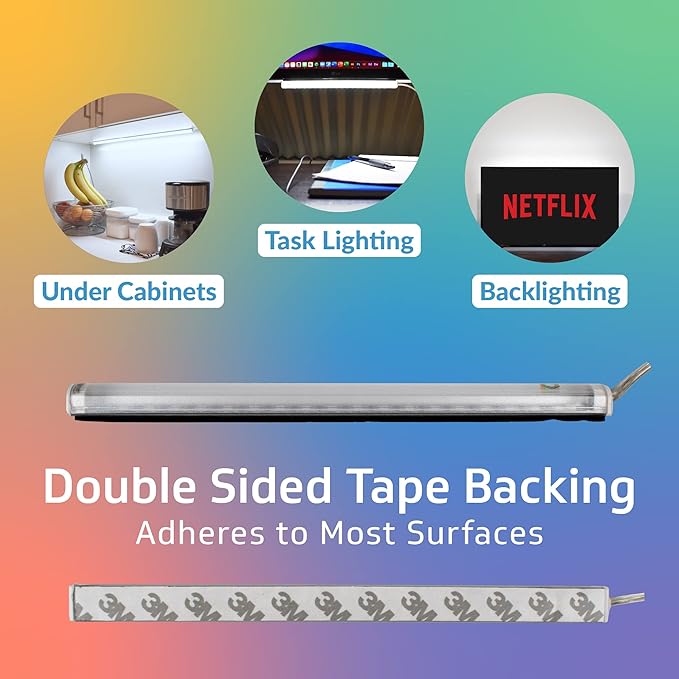 TrueColor USB-Powered LED Light Bar with Frosted Cover for Under Cabinet, Under Monitor, TV Backlight – Easy-Install - Adhesive & Mounting Brackets Included - 100,000 Hours Lifetime (12", Daylight)