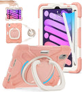 BATYUE Case for iPad mini 7 A17 Pro 2024/iPad Mini 6 2021 8.3 Inch with Pencil Holder, 360 Rotating Stand, Shoulder Strap, Handle Grip, Shockproof Rugged Case for iPad mini 7th/6th Gen, Rosegold