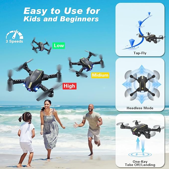 Drone with Camera for Kids 1080P HD FPV Foldable Drone for Adults & Beginners, Mini Drone for kids, RC Quadcopter with 2 Batteries, Gravity Control, One Key Take Off/Land, 360° Flip, Waypoint Fly