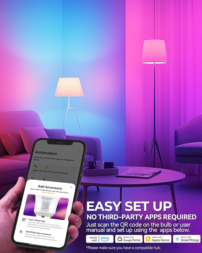 Avatar Controls Matter Smart Light Bulb Compatible with Apple HomeKit/Alexa/Google Home, 9W 2 Pack Color Changing Alexa LED Light Bulbs, Voice/App Controlled Dimmable WiFi Lighting for Room