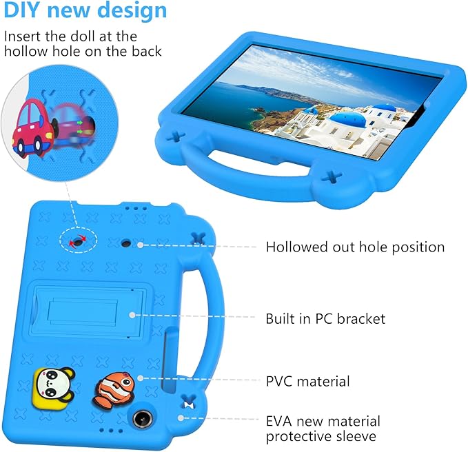 AKABEILA Compatible with Lenovo Tab One 2025 8.7 inch Tablet Case, Lightweight Shockproof Protective Case with Shoulder Strap & Stand Handle for Girl Kid Gift Sky Blue