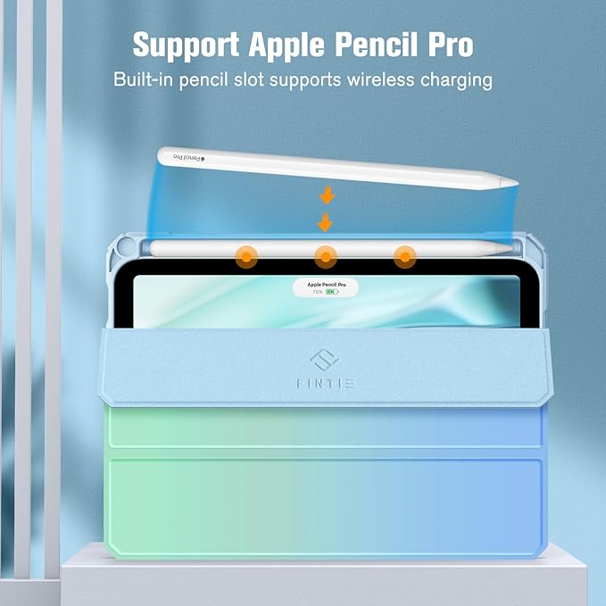 Fintie Hybrid Slim Case for iPad Mini 7 (A17 Pro, 7th Generation) 2024 / iPad Mini 6 (6th Gen) 8.3 Inch, [Built-in Pencil Holder] Shockproof Cover Clear Transparent Back Shell, Seaside Ombre
