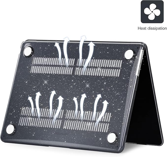 EooCoo Case Compatible with MacBook Air 15 inch M5 2026 2025-2023 Release M4 M3 M2 Model A3448 A3241 A3114 A2941, Plastic Hard Shell Case & Keyboard Cover & Screen Protector, Sparkly Black