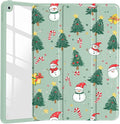 JOYLAND Lovely Christmas Snowman Case for iPad mini 7th(A17 Pro) 2024 / Mini 6th Generation 8.3" 2021,Clear Transparent Acrylic Hard Back Green Case with Pencil Holder Trifold Stand Tablet Cover