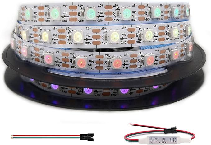 WS2812B RGB LED Strip, Individually Addressable LED Strip, Chasing Effects Dream Color 5050SMD 16.4FT 60 LED Pixel Strip Rope Light DC 5V (White PCB 16.4FT 60Pixels/m IP30)