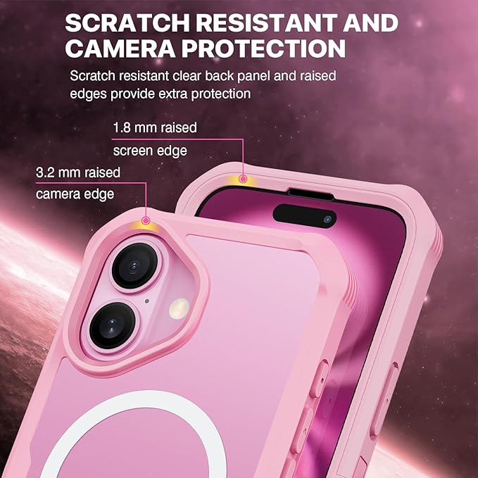 CENHUFO Magnetic Privacy for iPhone 16 Plus Case [Compatible with Magsafe] Full Body Phone Case Built-in 9H Tempered Glass Privacy Screen Protector and Camera Lens Cover, Shockproof Bumper - Pink
