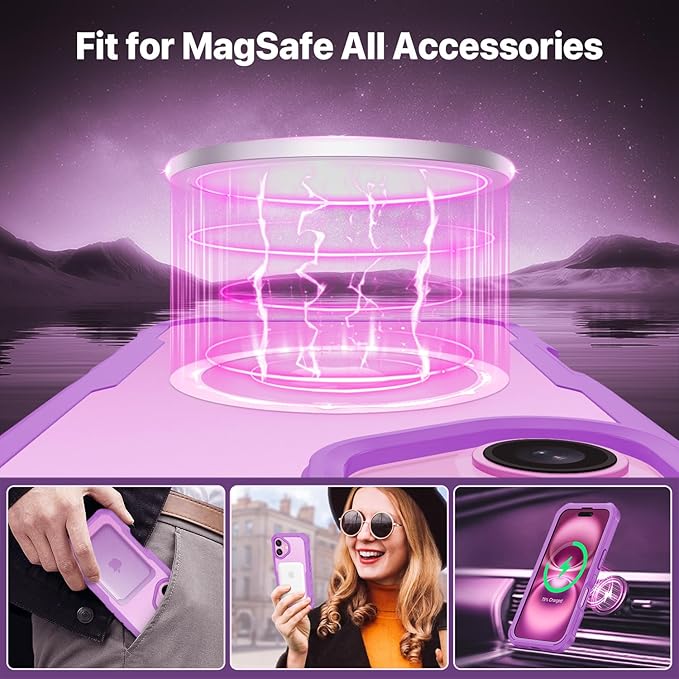 CENHUFO Magnetic Privacy for iPhone 16 Case [Compatible with Magsafe] Full Body Phone Case Built-in 9H Tempered Glass Privacy Screen Protector and Camera Lens Cover, Shockproof Bumper Clear -Rose Pink