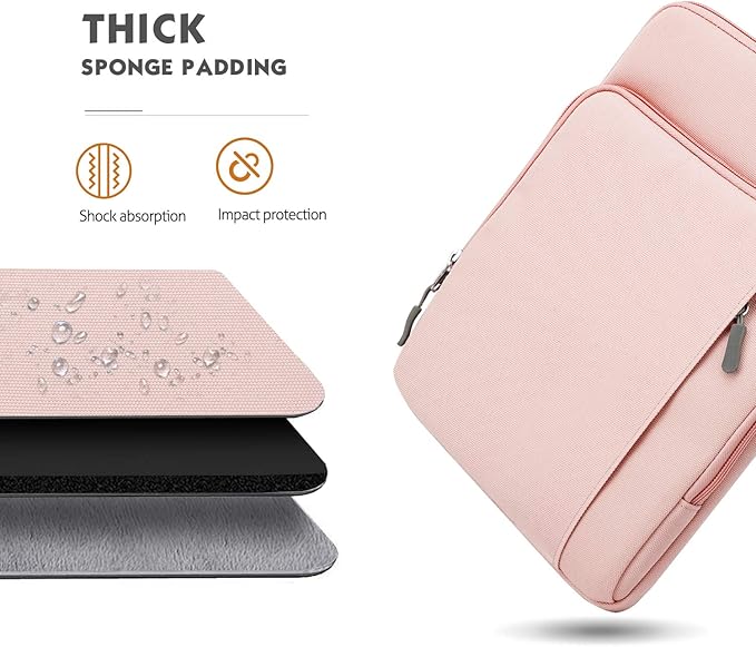 MoKo 10-13 Inch Tablet Sleeve Bag Carrying Case with Pockets Fits New 13 Inch iPad Pro M5 & Air M3, Pro 12.9/11 in,iPad 10th/Air 5/4th 10.9, i-Pad 7/8/9th 10.2, Galaxy Tab S8+/S9+ 12.4, Pink